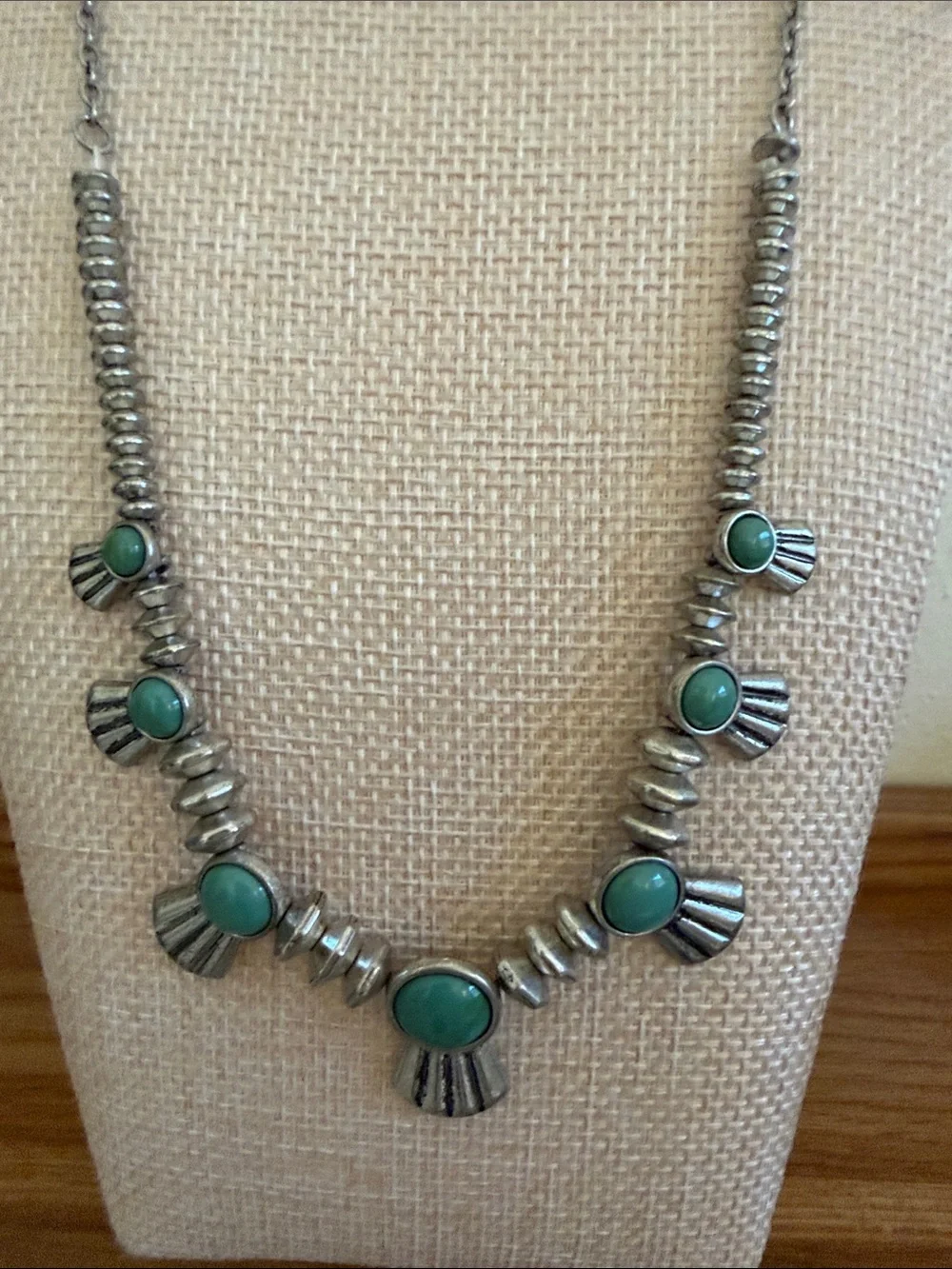 Silver-Tone Green Stone Southwest Necklace - Women Jewelry